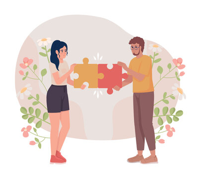 Couple fixing relationship flat concept vector illustration. Supportive relation. Editable 2D cartoon characters on white for web design. Mutual love creative idea for website, mobile, presentation