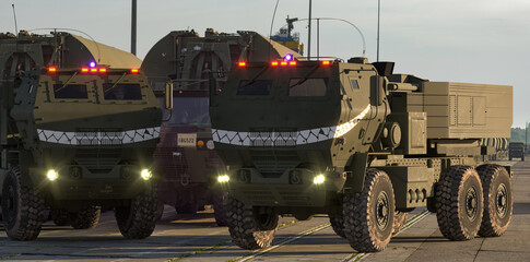 Fototapeta premium Mobile rocket artillery system during training exercises.