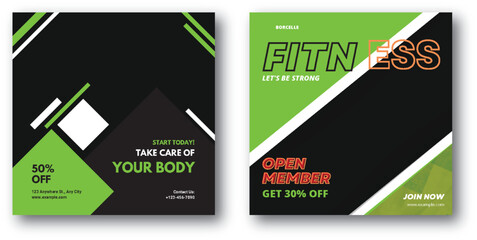 Black & Green Modern Gym Promotion Instagram PostSport Gym and Fitness Promotion Post and Story Social Media Template