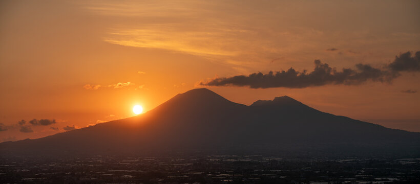 Sunset over the Vesuvius volcano in Italy