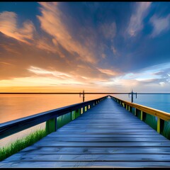 Fototapeta na wymiar Generative AI,view of pier over sea against sky during sunset