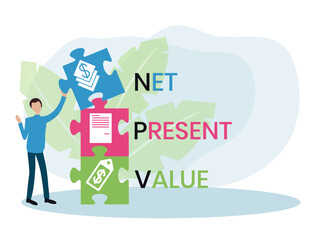 NPV - net present value. acronym business concept. vector illustration concept with keywords and icons. lettering illustration with icons for web banner, flyer, landing page, presentation