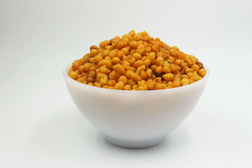 indian namkeen mixture in white bowl 