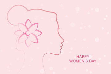 Happy women's day greeting card illustration vector design with a young pretty woman line art.