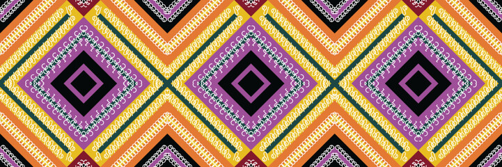 The ethnic design drawing is colorful. Traditional ethnic pattern design It is a pattern created by combining geometric shapes. Design for print. Using in the fashion industry.