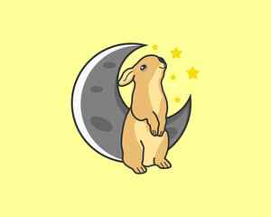 Moon rabbit Pro Vector logo design illustration