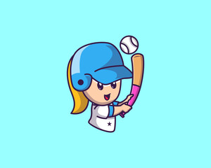 Woman playing baseball cartoon vector illustration