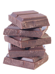 Chocolate pieces isolated on white
