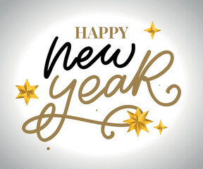lettering composition of Happy New Year 2023 on white background Vector illustration. Handwritten calligraphic brush