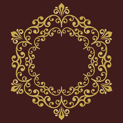 Oriental round golden pattern with arabesques and floral elements. Traditional classic ornament. Vintage pattern with arabesques