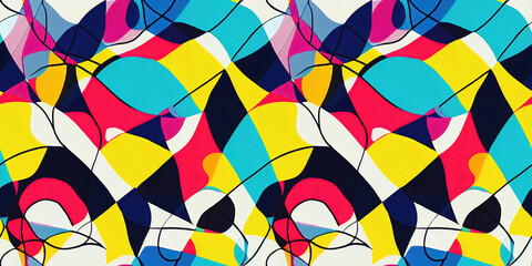Cotton fabric Colorful line doodles as abstract seamless wallpaper background (Generative AI)