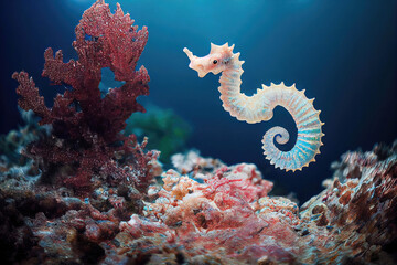 Cute seahorse under water as sealife illustration (Generative AI)