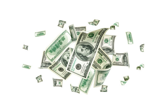 Dollar bill. Washington American cash. Usd money white background. Money falling.