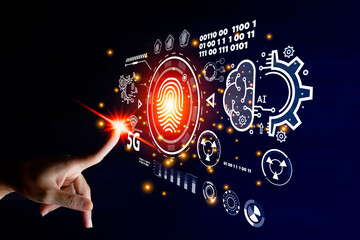 futuristic digital processing of biometric identification fingerprint scanner. Concept  Digital...