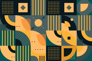 Obraz premium Abstract geometric shapes seamless pattern It consists of a polyhedron such as a circle square triangle Used in the textile industry, fabric pattern, paper, wallpaper, book cover