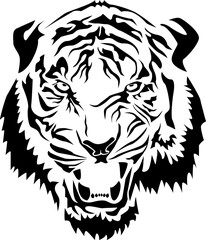 Black and White Tiger in Tribal Style PNG Transparent, Black and White Tiger in Tribal Style Transparent PNG, perfect for tattoos, decorations and more.
