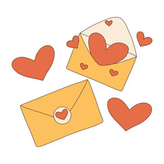 Romantic letters in 70s retro style. Vector illustration. Groovy letters for valentine's day.