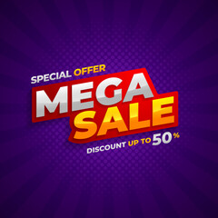 Mega sale banner vector, background design of special offer sale promotion for advertising and discount event