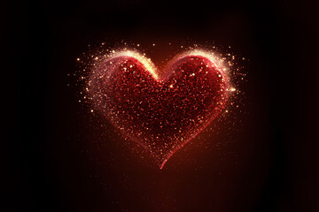Red valentines heart made of glitter, red glitter background, generative ai illustration