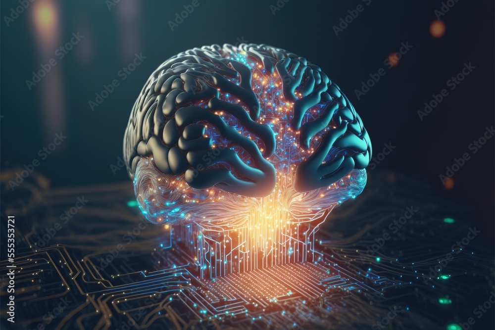 Canvas Prints Brain. Digital brain. 3D Science and Technology concept. Cpu. Circuit board. Abstract technology background. AI