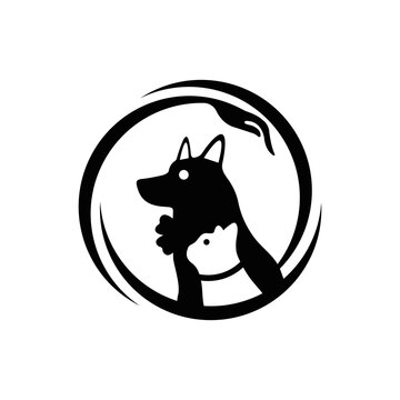 Circle dog and cat animal logo design . icon logo . silhouette logo