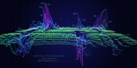 Abstract  background contain graph  wireframe on dark. Technology 3d wavy polygonaly concept in virtual space. Big Data. Banner for business, science and technology data analytics representation.