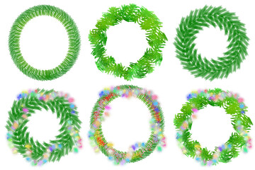 Set of Christmas wreath on the door