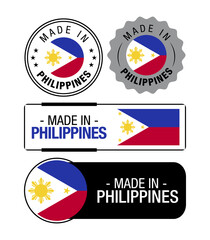Set of Made in Philippines labels, logo, Philippines Flag, Philippines Product Emblem. Vector illustration