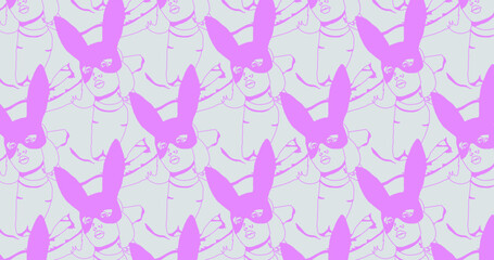 Fashion minimal illustration art. Girl in rabbit mask. Retro seamless pattern