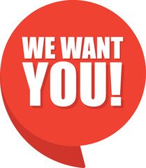 We want you comic speech bubble in pop art style. Comic speech. Dialog window. Yellow banner for sale.