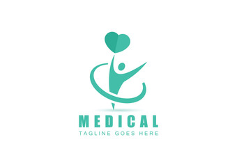 Happy young person jumping with joy and happiness with Green. Youthful girl or woman dancing with both hands up with red colorful heart shaped symbol behind - concept design illustration art