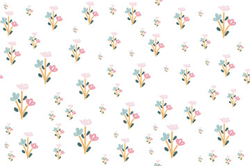Fototapeta na wymiar Beautiful seamless raster pattern with simple flowers. Background with decorative floral ornaments for textiles, wrappers, fabrics, clothing, covers, paper, printing, scrapbooking. soft color flower