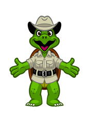 Green Turtle Cartoon Funny in Ranger Zoo keeper uniform