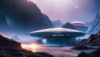 Obraz premium Concept of space colony on an uninhabited planet, Generative AI