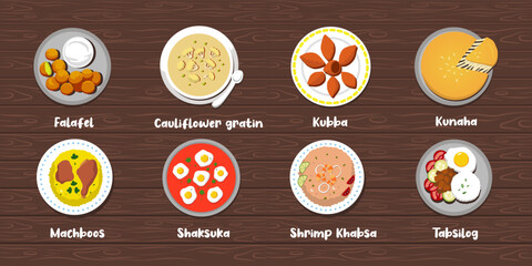 saudi arabian food vector set illustration
