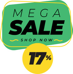 Seventeen 17 percent big discount sale banner label yellow