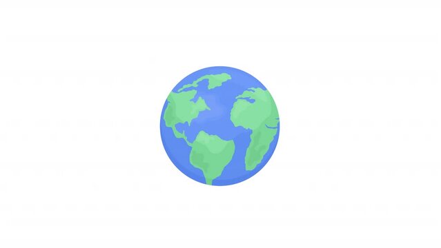 Animated speaking planet concept. Looped 2D cartoon flat object on white with alpha channel transparency for web design. HD video footage. Globe with speech bubble creative idea animation