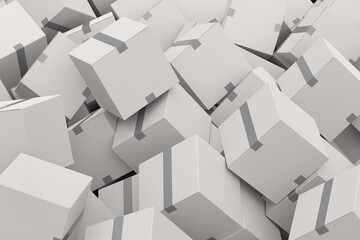 Cardboard box or carton on white background, carrying parcel and online shopping