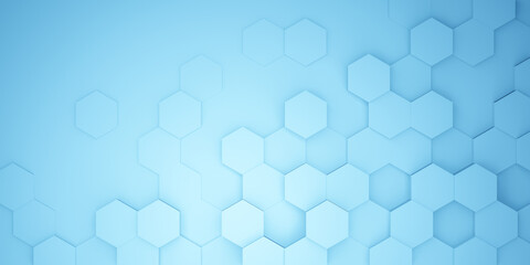 Hexagonal background with light blue hexagons, abstract futuristic geometric backdrop or wallpaper with copy space for text
