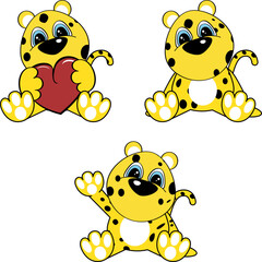 cute little chibi baby leopard character cartoon sitting pack in vector format