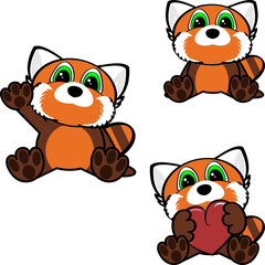 cute little chibi baby red panda character cartoon sitting pack in vector format