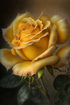 realistic yellow rose , close up view