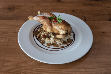 Pollo asado con risotto de setas