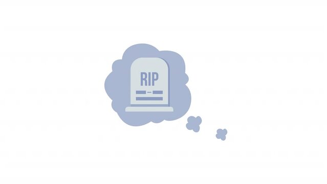 Animated headstone slab element. Flat cartoon style HD video footage. Panic attack trigger. Thoughts about death color illustration on white background with alpha channel transparency for animation
