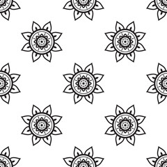Mandala Black and white Seamless Pattern. Monochrome retro background inspired by traditional art