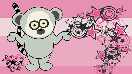 standig lemur chibi kid character cartoon background illustration in vector format