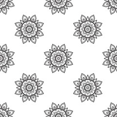 Draw mandala Black and white Seamless Pattern. can be used for wallpaper, pattern fills, coloring books, and pages for kids and adults.