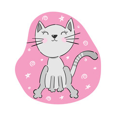 cute cat sketch vector illustration, print design cat, children print on t-shirt girl