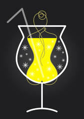 Woman lying in Cocktail  glass on black background. Cocktail bar. Vector Illustration