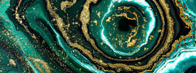 Fototapeta illustrazione di    carta da parati di lusso con marmo verde e oro sciolto in sinuose curve eleganti,       con schizzi d'oro   creato con intelligenza artificiale, AI obraz